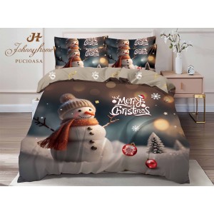 Lenjerie pat dublu, FINET, Digital Print, Craciun, Multicolor, om de zăpadă Lenjerie pat dublu, FINET, Digital Print, Craciun, Multicolor, om de zăpadă