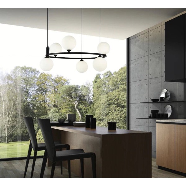 Pendul RFAN, Model 5483/6, Cu 6 Abajururi, Inaltime Reglabila, 6 X G9, Negru/Alb [1]