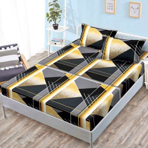 Cearsaf cu elastic, FINET, 160x200cm, 2 fete de perne 50x70cm, Negru, Galben, Forme Geometrice – confort și eleganță pentru patul tău