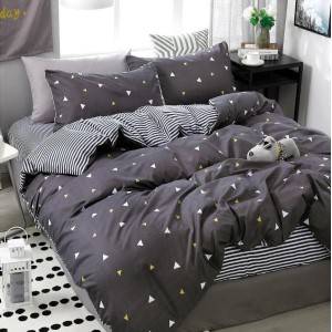 Lenjerie pat dublu, bumbac satinat,  cu elastic, Gri, forme geometrice