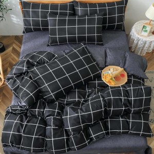 Lenjerie pat dublu, bumbac satinat,  cu elastic, Gri, patratele