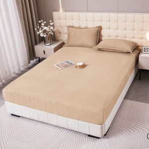 Cearșaf cu Elastic Cocolino 160x200x25 cm – Set cu 2 Fețe de Pernă, Model UNI, Gros și Pufos, Calitate Premium pentru Confort și Eleganță, Bej