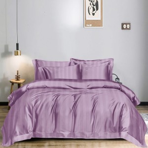 Lenjerie HoReCa DeLuxe, pat dublu, Damasc cu Dunga latã de 3cm, 6 piese, Mov Lila