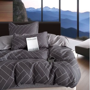 Lenjerie pat 1 PERSOANA, FINET, 4 piese, Gri, forme geometrice