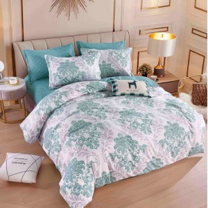 Lenjerie pat dublu,  FINET, 6 piese, Jojo Home, Turquoise, model oriental