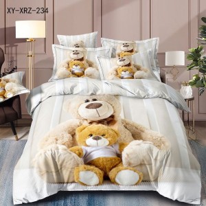 Lenjerie de Pat Dublu,  Finet, 6 piese, Imprimeu 3D Digital Realist, Exact ca în Poză – Culori Durabile, Vopsea Skin-Friendly și Întreținere Ușoară, Alb, Bej, ursuleti