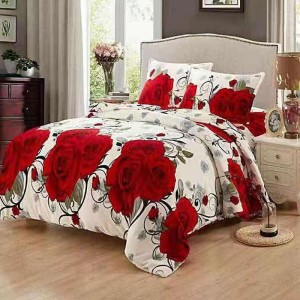 Lenjerie pentru Pat Dublu, Cocolino Premium, 4 Piese – Plușată, Groasă, și Călduroasă, Ideală pentru Iarnă –  Confort Maxim, Antișifonare, Alb, Rosu, trandafiri
