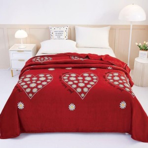 Patura pufoasa cocolino 200x230cm, 240gr/m, rosu, inimioare