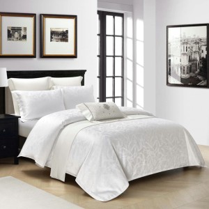 Lenjerie de Pat Dublu, Jacquard Finetat – 4 Piese, Luciu Satinat Rafinat și Confort Premium, Alb Lenjerie de Pat Dublu, Jacquard Finetat – 4 Piese, Luciu Satinat Rafinat și Confort Premium, Alb