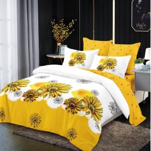 Lenjerie pat dublu,  FINET, 6 piese, Galben, flori