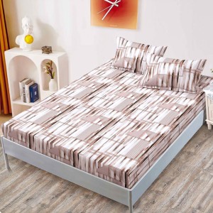 Cearsaf cu elastic, FINET, 160x200cm, 2 fete de perne 50x70cm, Alb, Maro, Forme Geometrice – confort și eleganță pentru patul tău