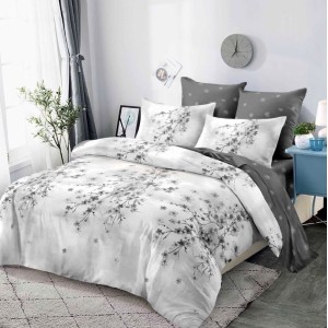 Lenjerie pat dublu,  FINET, cu elastic, 6 piese, Gri, Flori