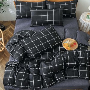 Lenjerie pat 1 PERSOANA, 4 piese, cu ELASTIC,  Gri, patratele