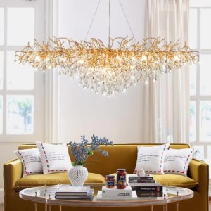 Candelabru RFAN, Model R9110/1600+750, Textura Cristal, Metal, 16 X E14, Auriu