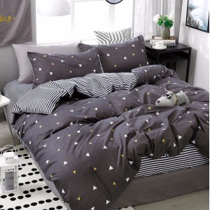 Lenjerie pat dublu cu doua feţe, bumbac satinat, 4 piese,  Gri, forme geometrice