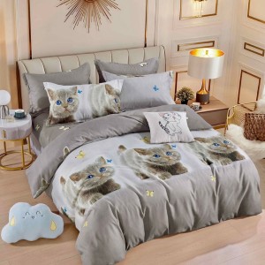 Lenjerie pat dublu,  FINET, 6 piese, Jojo Home, Gri, pisicute, British Shorthair