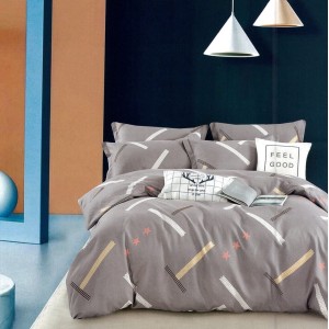 Lenjerie pat dublu,  FINET, 6 piese, Gri, stelute