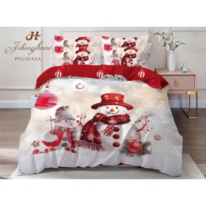 Lenjerie pat dublu,  FINET, Digital Print, Craciun, Gri, Bej, degrade, om de zapada