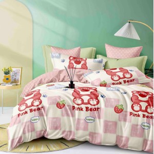 Lenjerie pat 1 PERSOANA,  FINET, 4 piese, Jojo Home, Roz, capsuni, ursuleti