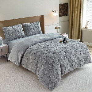 Lenjerie de Pat Dublu, CoCoLiNo Ultra Pufoasă, 4 piese, Cearșaf cu ELASTIC, cu Fagure 3D – Somn Regal în Confort Absolut, Gri