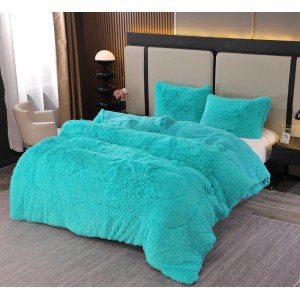 Pilota Super Pufoasă CoCoLiNo Fluffy cu Blăniță Sherpa Asortată, 200x230 cm, 4 kg, 2 Fețe de Pernă Asortate, 50x70cm – Căldură Instantă și Confort de Lux pentru Nopți Reci, Bleu