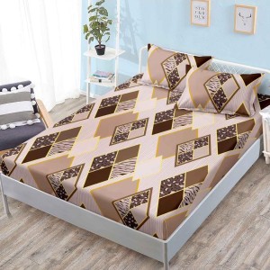 Cearsaf cu elastic, FINET, 160x200cm, 2 fete de perne 50x70cm, Maro, forme geometrice