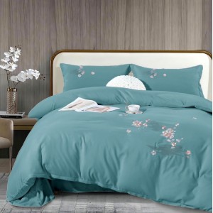 Lenjerie pat dublu, Finet All Season Deluxe cu BRODERIE, 4 piese, Albastru deschis