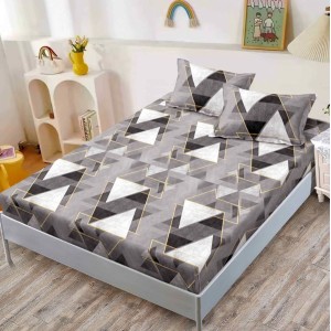 Cearsaf cu elastic, FINET, 160x200cm, 2 fete de perne 50x70cm, Gri, forme geometrice
