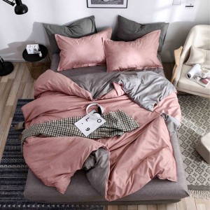 Lenjerie pat 1 PERSOANA, 4 piese, cu ELASTIC,  Gri-Roz