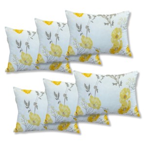 Set 6 perne dreptunghiulare 50x70cm Emboss (4+2 GRATIS), Fabricate in Romania, model alb cu flori galbene