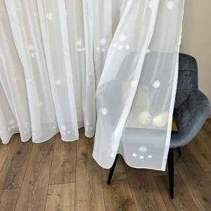 Perdea Crina din Voal Brodat - 100cm x 80Cm ,Tiv lat  , model cu flori, Ivoire