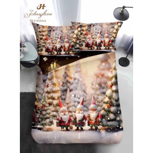 Lenjerie pat 1 PERSOANA, BUMBAC FINET, 4 piese, Identică cu Poza, Craciun, Gri, Multicolor, pitici, brazi