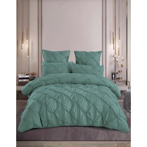 Lenjerie de Pat Premium din  Finet cu Pliuri Brodate, 6 Piese, Nesifonabilă și Durabilă, Verde Feriga