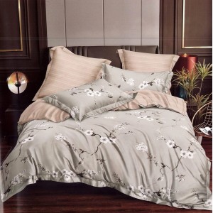 Lenjerie pat dublu, FINET, 6 piese, Gri, flori, crengute Lenjerie pat dublu, FINET, 6 piese, Gri, flori, crengute