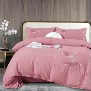 Lenjerie pat dublu, Finet All Season Deluxe cu BRODERIE, 4 piese, Pudra