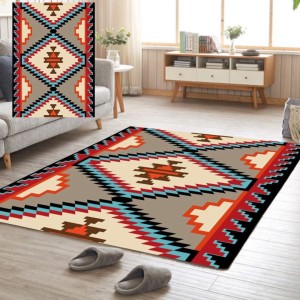 Covor Antiderapant, Design Traditional, 80x150cm, Rosu/Crem/Bleu