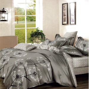 Lenjerie pat dublu,  FINET, 6 piese, Gri, papadii