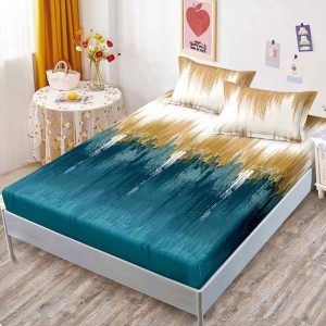 Cearsaf cu elastic, FINET, 160x200cm, 2 fete de perne 50x70cm, Bej, Turquoise, Degrade – confort și eleganță pentru patul tău