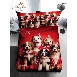 Lenjerie pat 1 PERSOANA, BUMBAC FINET, 4 piese, Identică cu Poza, Craciun, Roșu, catelusi Lenjerie pat 1 PERSOANA, BUMBAC FINET, 4 piese, Identică cu Poza, Craciun, Roșu, catelusi