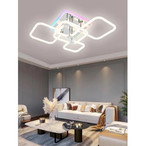 Lustra LED RFAN, Model R9142/2+2+1C, Cu Telecomanda, 3 Tipuri De Lumina Plus Lumina RGB, Intensitate Reglabila, 54W, Alb/Argintiu