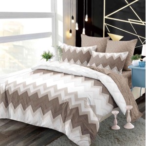 Lenjerie pat dublu,  FINET, cu elastic, 6 piese, Bej, zig-zag