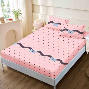 Cearsaf cu elastic, FINET, 160x200cm, 2 fete de perne 50x70cm, Roz, Buline – confort și eleganță pentru patul tău