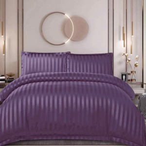 Lenjerie de Pat Dublu, HoReCa, 4 Piese din Damasc Finetat - Lux, Confort și Întreținere Ușoară, Fără Călcare, Mov
