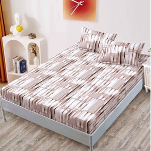 Cearsaf cu elastic, FINET, 160x200cm, 2 fete de perne 50x70cm, Maro, abstract