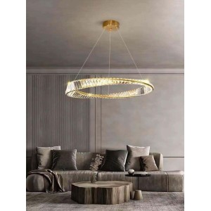 Lustra LED Tip Pendul RFAN, Model R9107-600, Cu Telecomanda, 3 Tipuri De Lumina, Inaltime Reglabila, 70W, Auriu