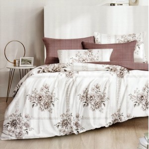 Lenjerie pat dublu, FINET, 6 piese, Crem, flori Lenjerie pat dublu, FINET, 6 piese, Crem, flori