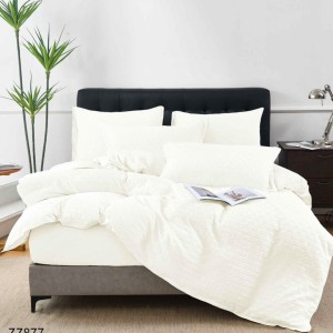 Lenjerie de Pat Dublu din Bumbac Tricotat - Set Premium 4 Piese cu Cearșaf Elastic și Imprimeu Satinat pentru Confort și Eleganță, Crem Lenjerie de Pat Dublu din Bumbac Tricotat - Set Premium 4 Piese cu Cearșaf Elastic și Imprimeu Satinat pentru Confort și Eleganță, Crem