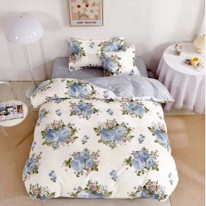 Lenjerie pat 1 PERSOANA,  FINET, 4 piese, cu ELASTIC, Gri, flori