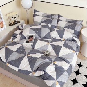 Lenjerie pat dublu,  FINET, 6 piese, Gri, forme geometrice