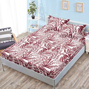 Cearsaf cu elastic, FINET, 160x200cm, 2 fete de perne 50x70cm, Alb, Grena, Frunze – confort și eleganță pentru patul tău